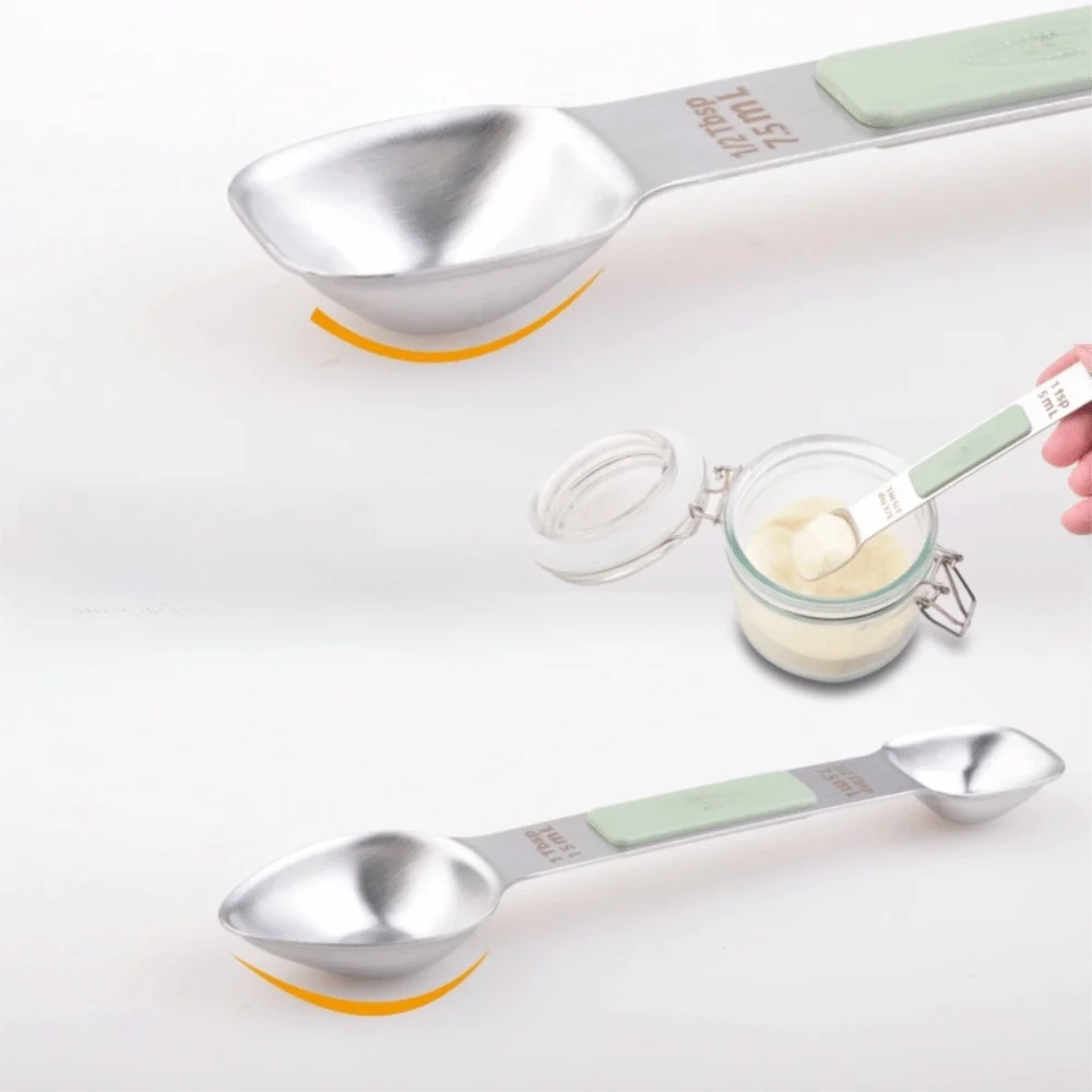 5PCS/SET Stainless Steel Magnetic Measuring Spoon Dual Head Graduated Markings Seasoning Spoon with Leveler Non-slip Design