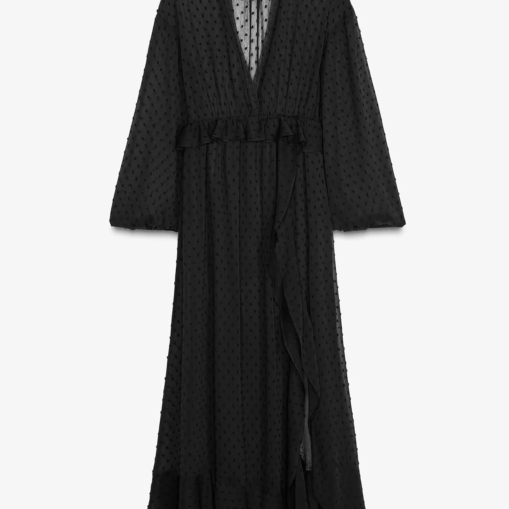 Novo Lançamento Primavera Verão Vestido F de Moda com Manga Longa e Decote em V, Decoração em Camadas, Saia A-Line de ...