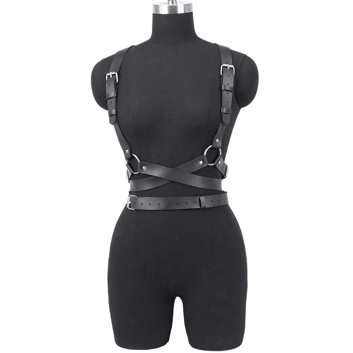Adjustable Women's Gothic Punk Faux Leather Bondage Lingerie Belt Perfect Waist and Chest Charms for Holiday and Casual Wear