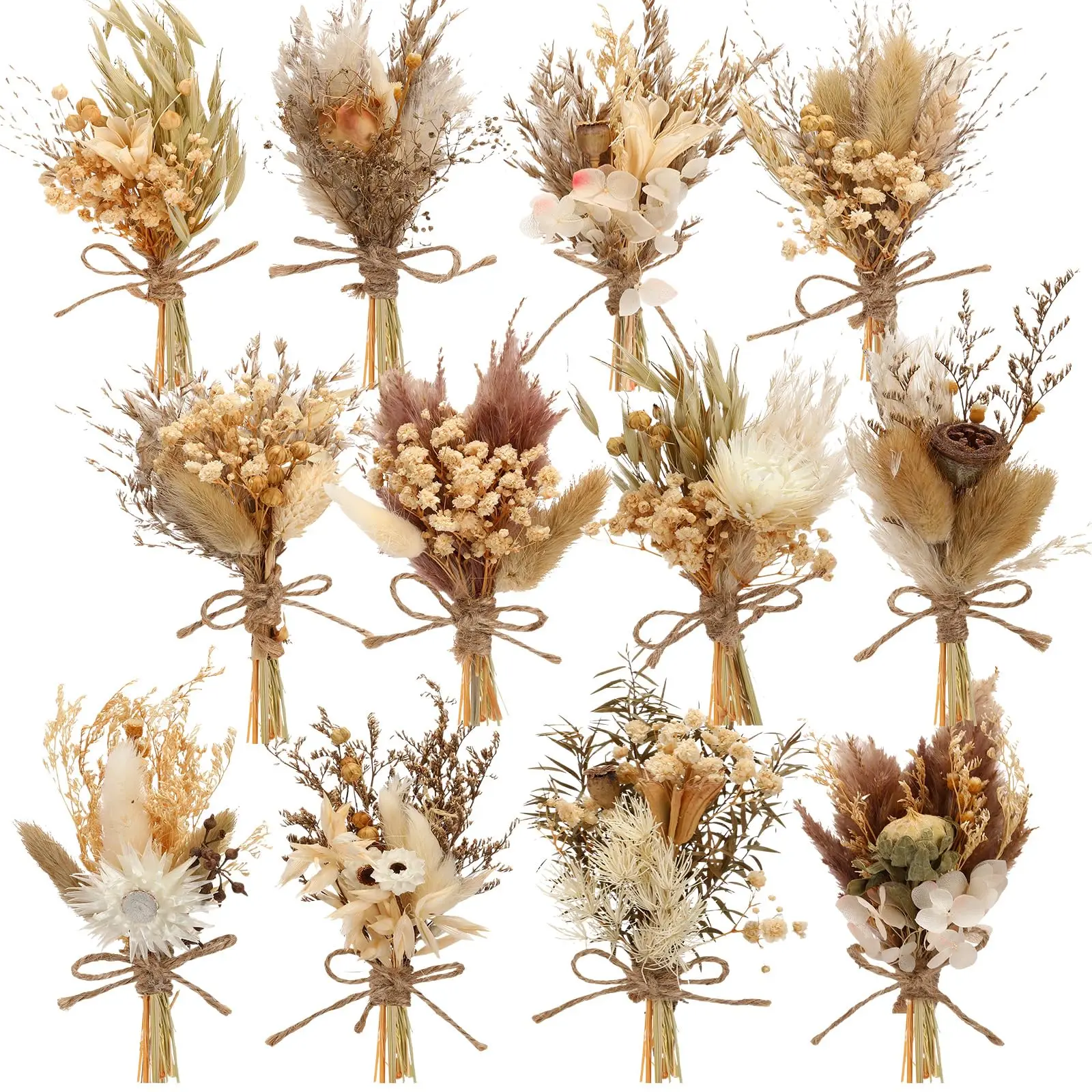 12Pcs Boho Dried Flower Bouquet Mini Wedding Dry Flowers Decor for Vase Crafts DIY Photo Boutonniere for Men Floral Child Gift