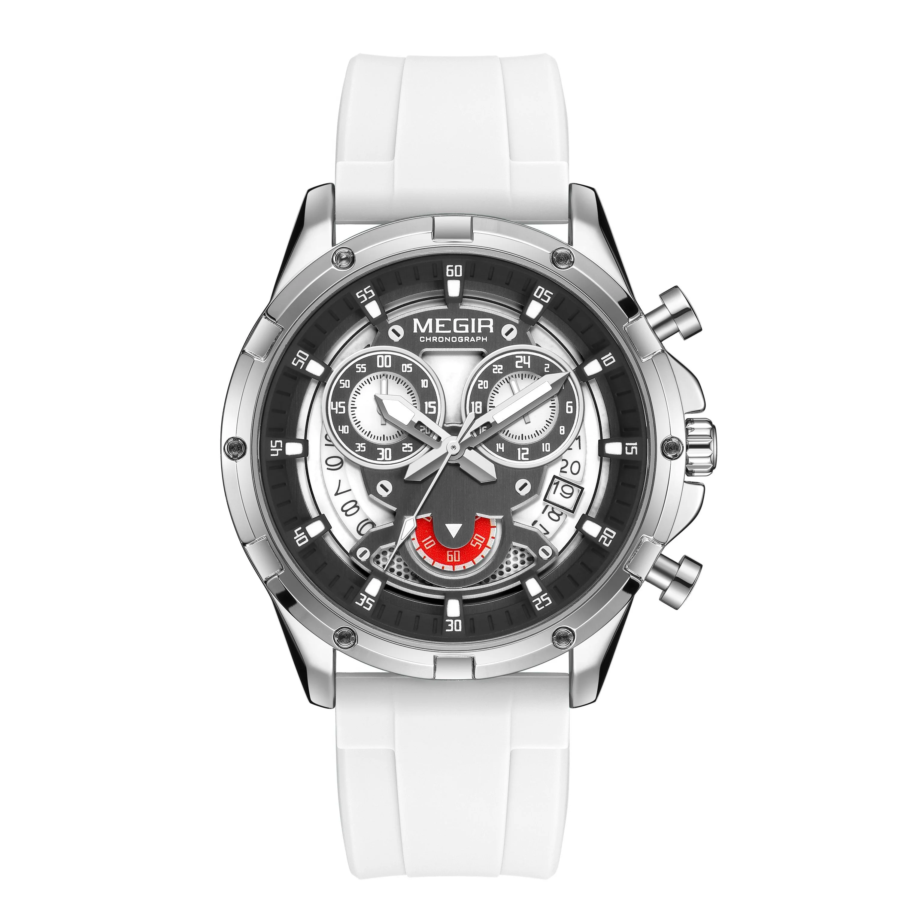 Silicone Strap Military Quartz Chronograph Waterproof Luminous Wristwatch 24-hour AutoDate Reloj Hombre Megir 2248 Romantic Gift