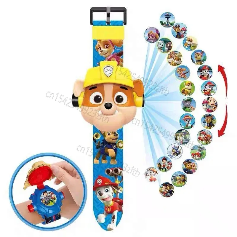 Paw Patrol 3D Projection Watch Chase Marshall Rocky Cartoon Model Action Figures Toys Set Anime Peripherals Children Wristband