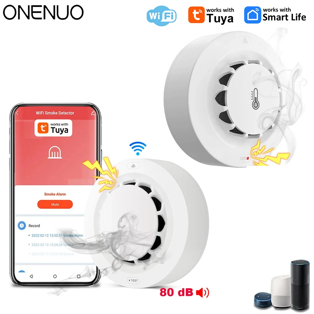 Tuya Smoke Detector WiFi Smoke Sensor Photoelectric Sensor Fire Alarm Kitchen Security System Work With Smart Life APP
