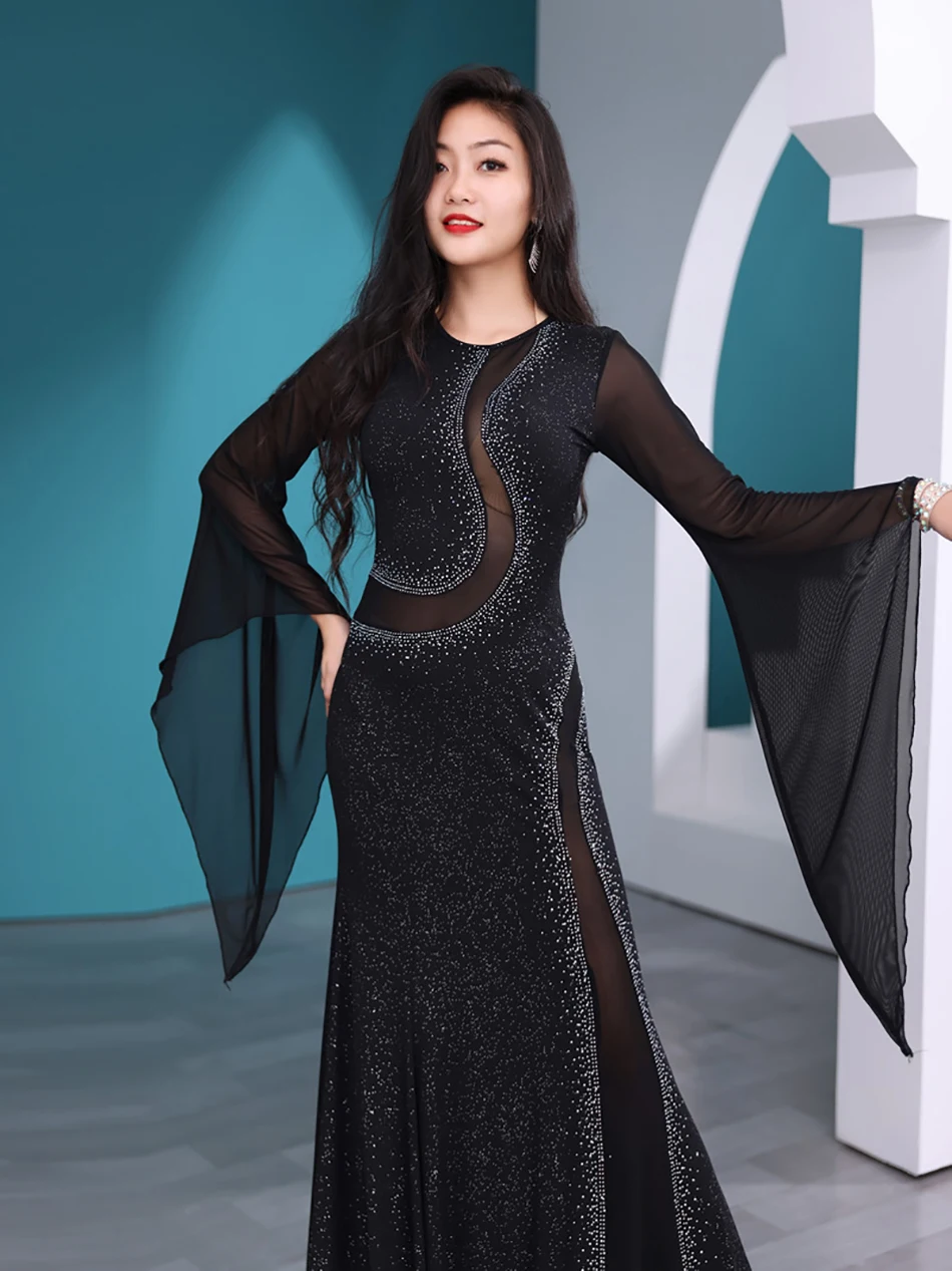 Set di abiti da danza del ventre Abito che scuote i capelli dell'Iraq per le donne Abiti da performance Kawleeya Abiti da performance trasparenti