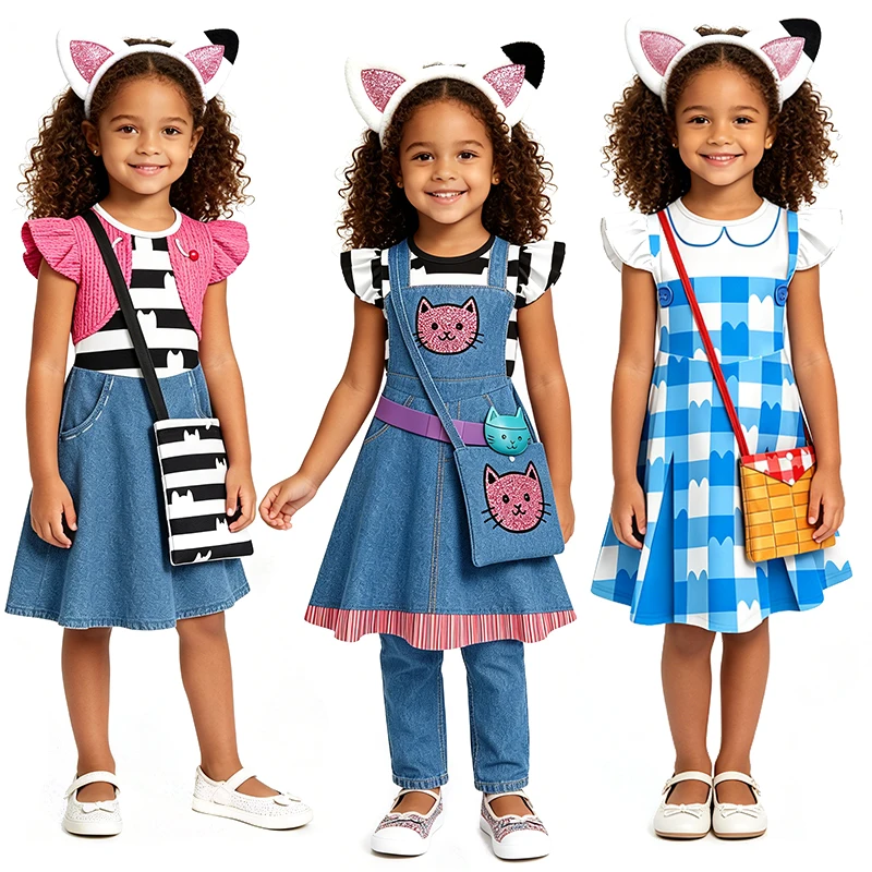 New Gabby Cat Doll Cosplay Dress Kids Cartoon Themed Pretend Play Outfit Halloween School Play Birthday Party Children's Costume