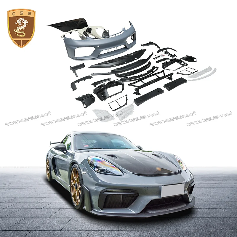 Rear Bumper Wrap Angle Lower Splitter Lip Part Roof Wing Spolier Hood Bonnet RS Exhaust Bodykit For Porsche Cayman 718 GT4RS