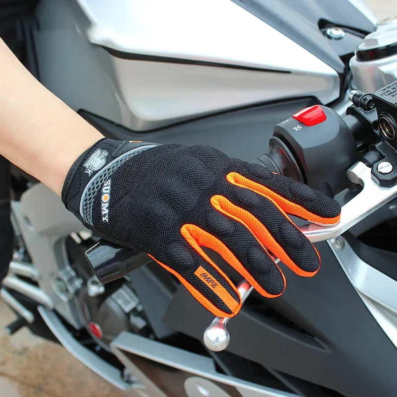 Breathable Full Finger Racing Motorcycle Mesh Breathable Gloves Stylishly Decorated Antiskid Wearable Touch Screen Gloves