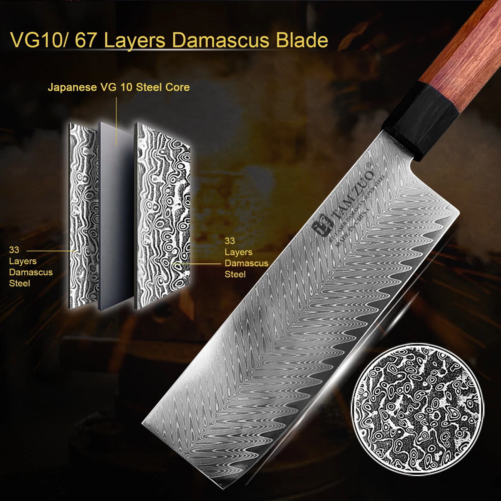 67 طبقة دمشق الصلب اليابانية تقطيع السوشي الساطور ساشيمي 62HRC صلابة عالية سكين المطبخ اللحوم الساطور مع صندوق هدية