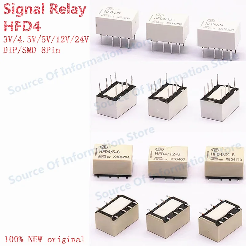 50Pcs HFD4/3/4.5/5/12/24 -SR 2A 8Pin DIP/SMD Signal Communication Relay 3V 4.5V 5V 12V 24V 100% New