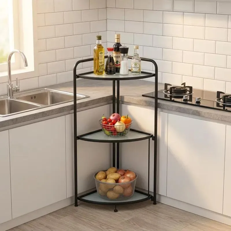 Simple Multi Layer Carbon Steel Waterproof Storage Rack Triangular Corner Display Shelf for Small Spaces