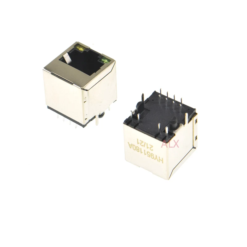 2PCS 951180A RJ45 Network Ethernet FEMALE SOCKET with light vertical straight female jack connector