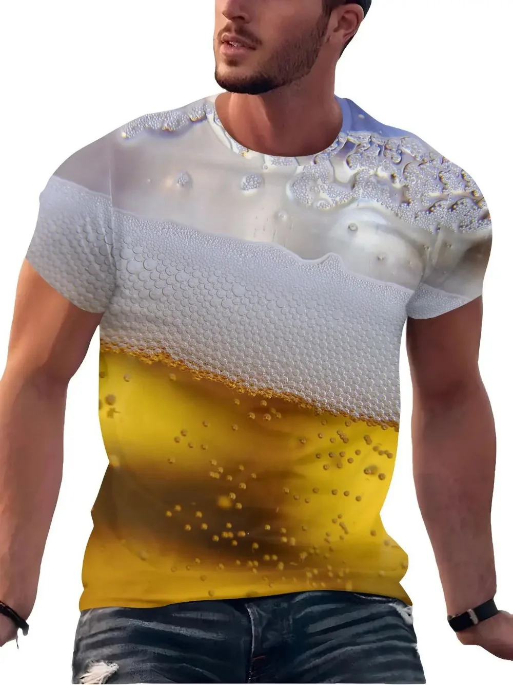 New Summer Fashion Beer Foam 3D Print Breath Quick-Dry Men's Large-Sized T-Shirt Outdoor Street Casual Y2K Parent-Child Clothing