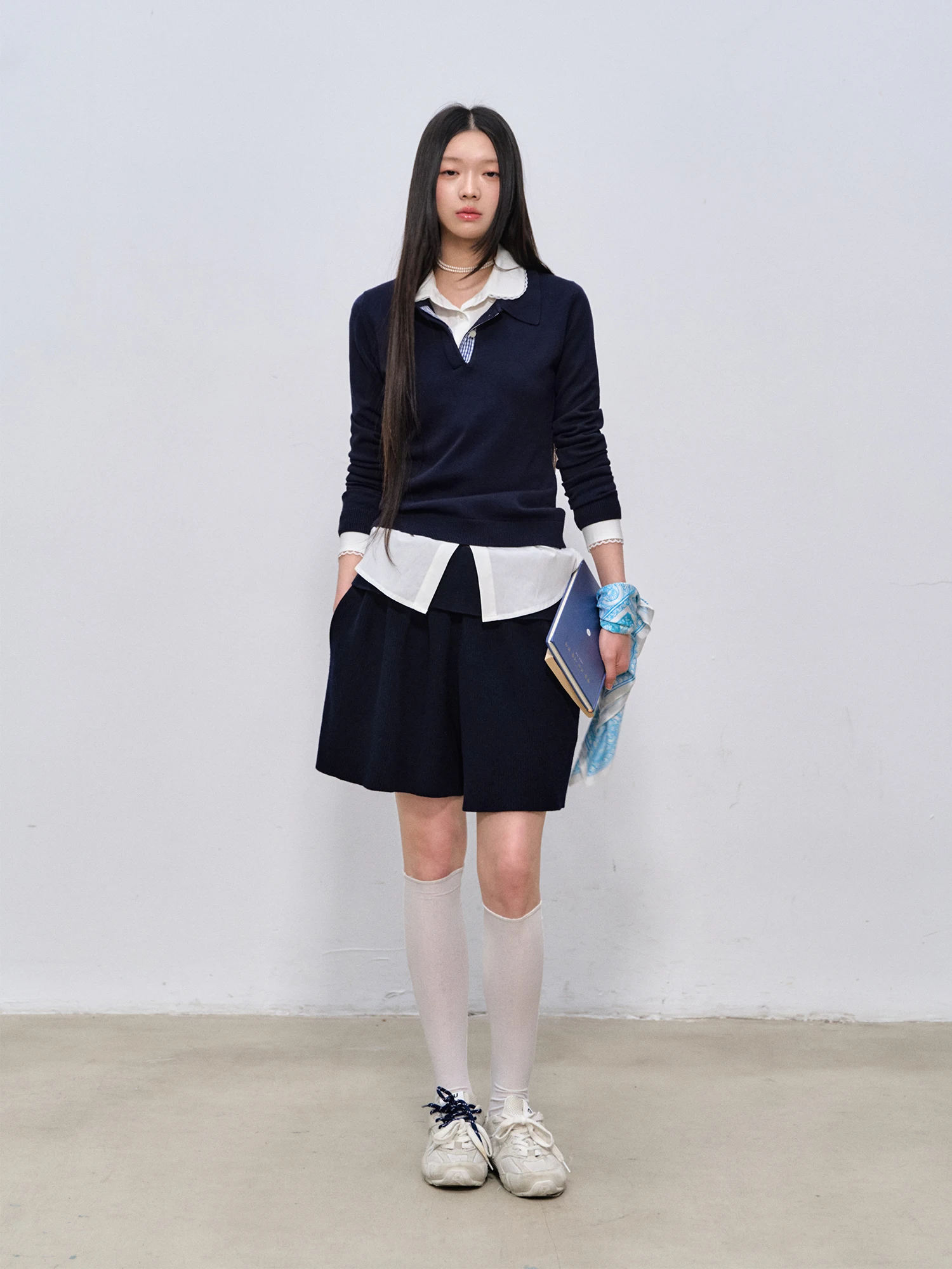 Slim Fit Base de malha irt Versátil Simples College Sle Faion Liberação LaluneDuCiel Padrão geométrico Faion feminino