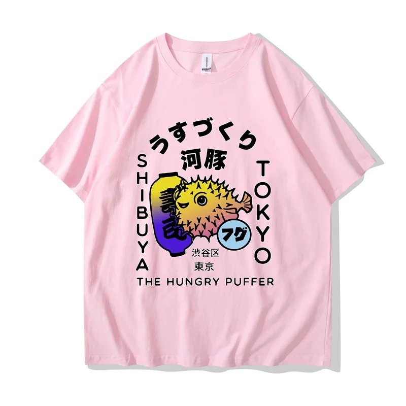 2024 일본 도요타키 푸퍼 피쉬 도쿄 푸드 그래픽 셔츠, 푸구 디자인 캄지 시부야 스트리트웨어 여성 티셔츠