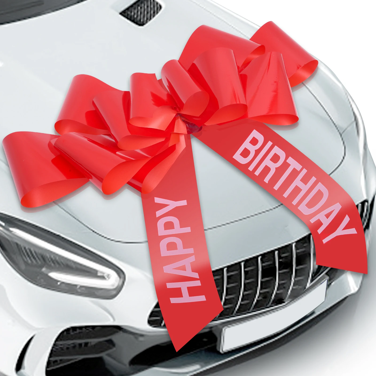Large 30 Inch Happy Birthday Car Bow Giant Pull String Flower Bow for Gift Packaging Theme Car Show Party Decoration