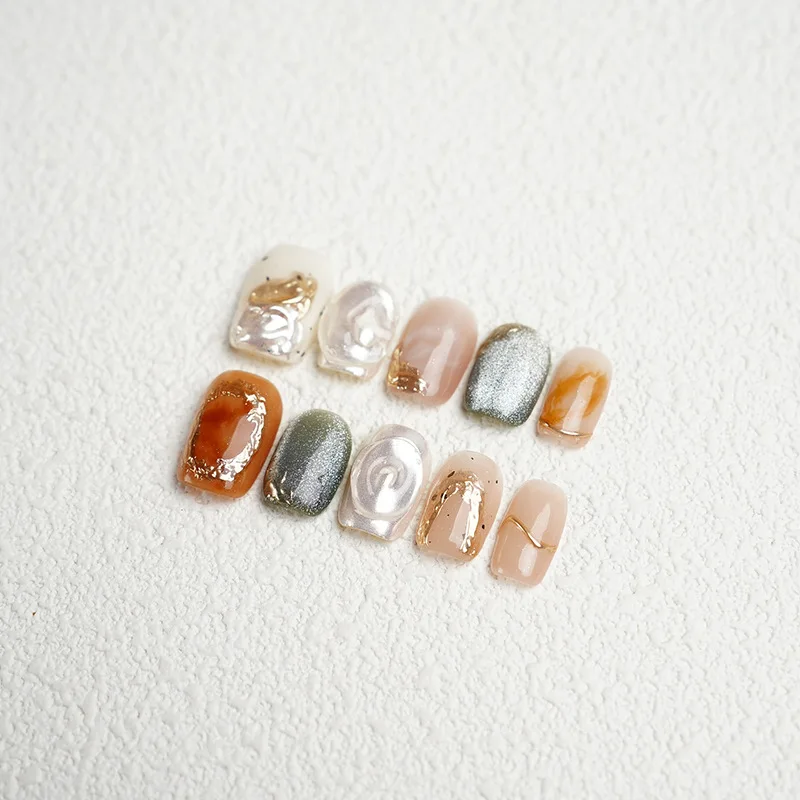 Handmade Wear Nail Hand-painted Halo Cat's Eye Simple and Gentle Senior Sense of Nail Art Finished Nail Stickers Short Models