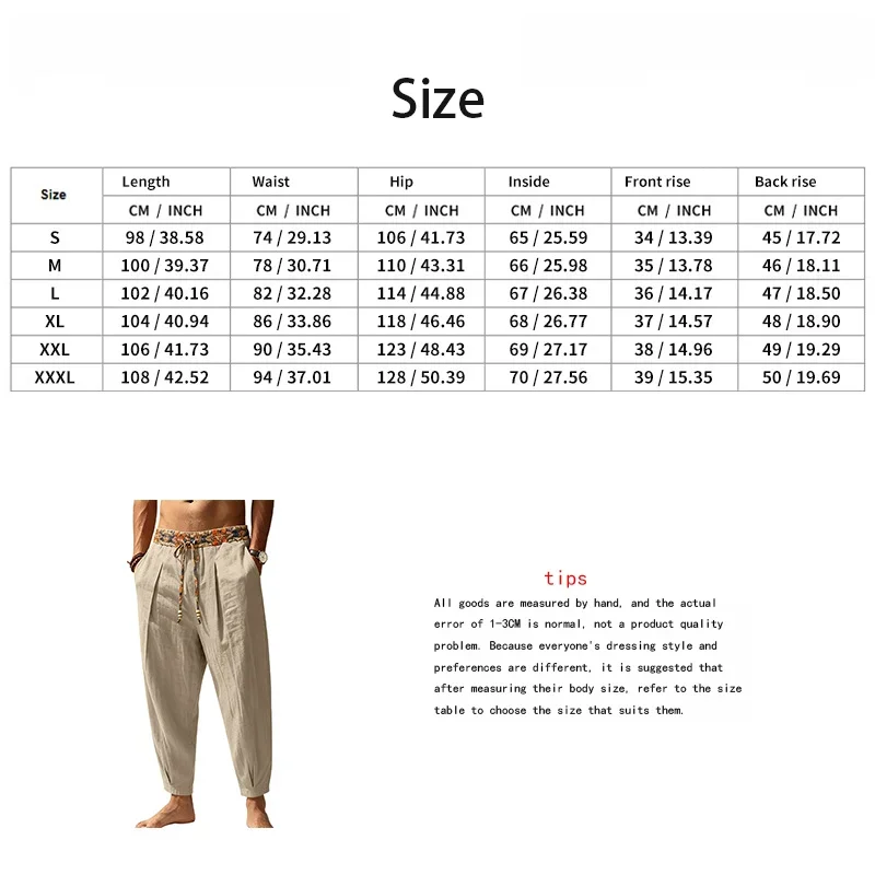 Herren 95% Leinen Haremshose Boho Blumenmuster Kordelzug Taille Lässige Weite Hose Strand Urlaub Knöchellange Hose – Detail 1