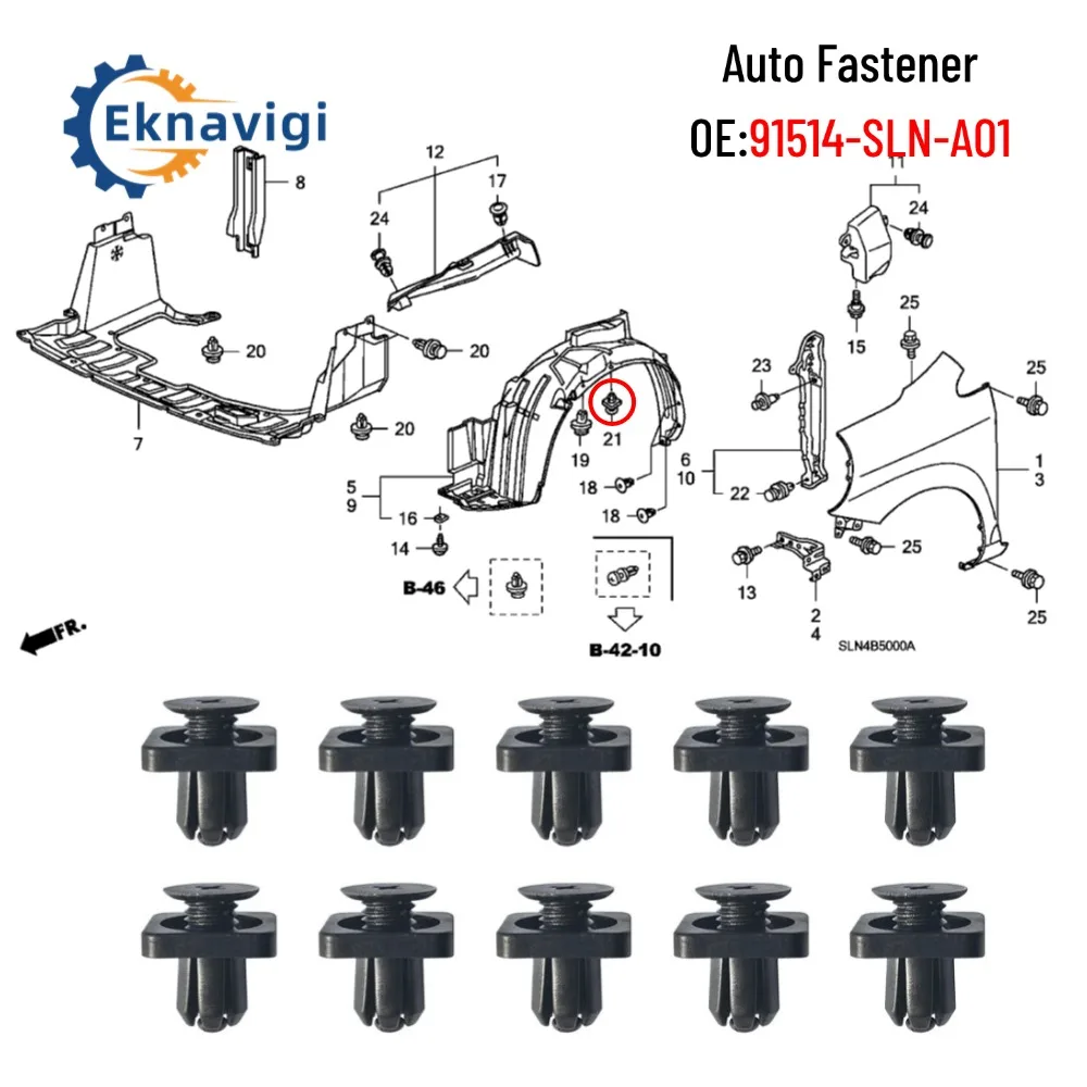 

10PCS OE#91514-SLN-A01 For Honda Fit Engine Lower Shield Fixed Buckle Square Clamp Square Screw Buckle