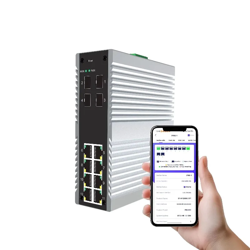 10-port Industrial Ethernet Cloud Management Switch with SNMP 4KVLAN Static Routing 24Gbps Capacity