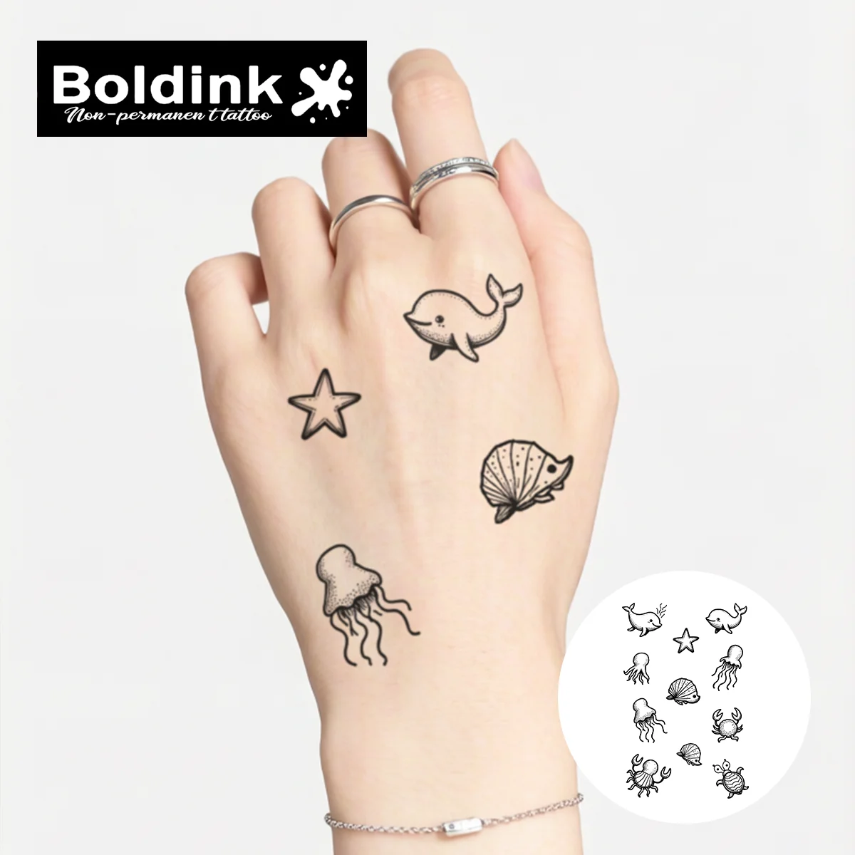 BOLDINK Ocean Marine Life Tattoo Sticker Unisex Stylish Easy Apply Waterproof Long Lasting 1-2 Week
