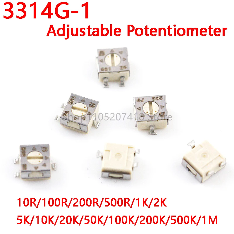 50pcs/lot 3314G-1-103E Singleturn Trimpot Trimming Potentiometer 3314G 10R 100R 200R 500R 1K 2K 5K 10K 20K 50K 100K 200K 500K 1M