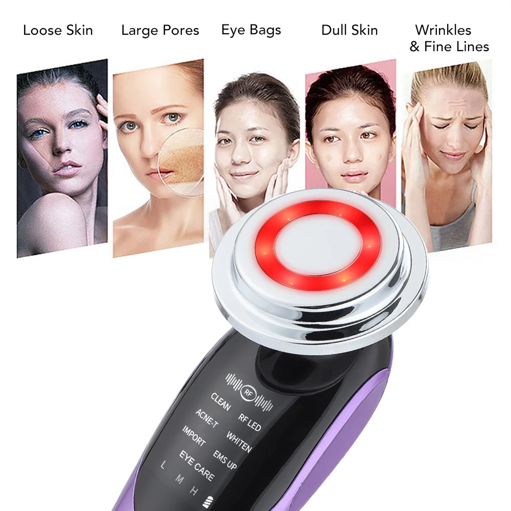 7-in-1 EMS RF gezichtsmassager Microstroom LED-lichttherapie Huidverjonging Anti-aging Rimpel Face Lift Schoonheidsapparaat