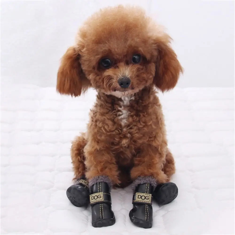 Weiche Haustier Schneeschuhe Mode wasserdicht rutsch fest Winter Haustier Hund Schuhe Plüsch/Pu warm für 4 teile/satz Winter – Detail 5
