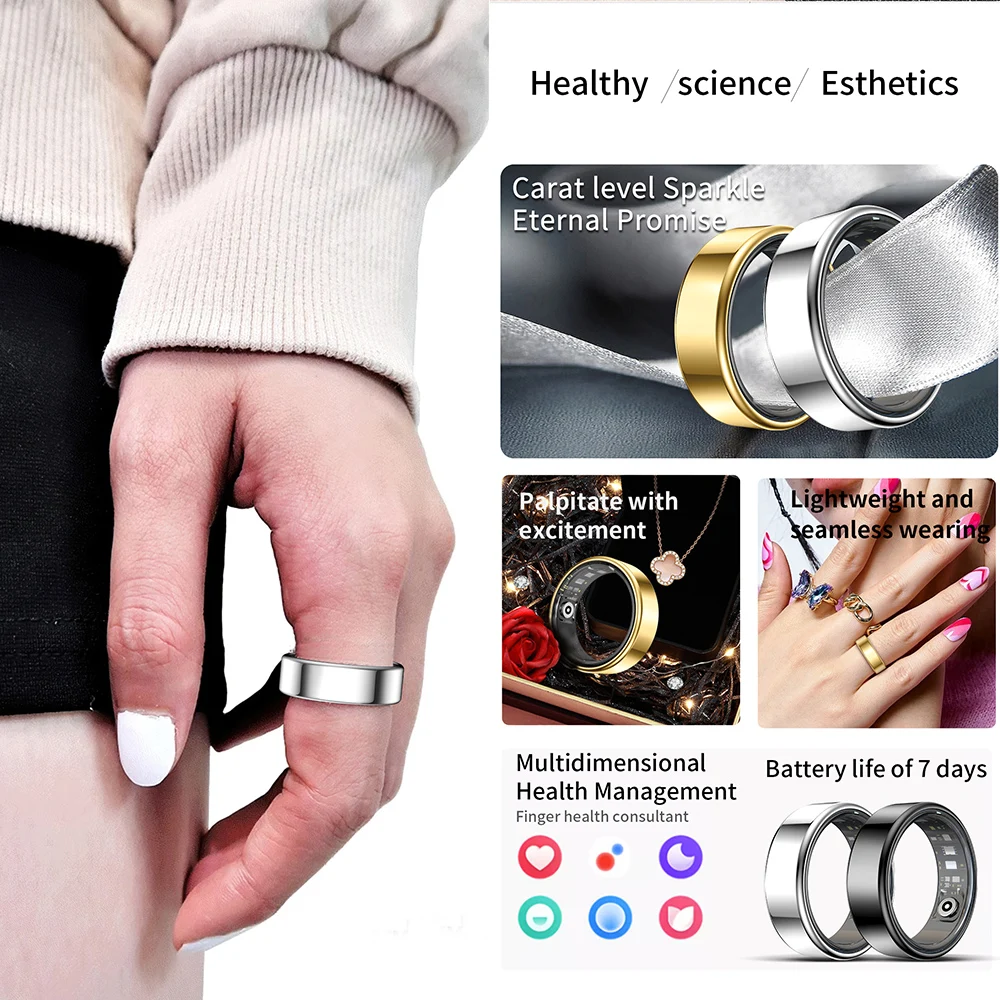 R99 IP68 Anello intelligente impermeabile in acciaio inossidabile Uomo Donna Anello da dito intelligente Attività sanitaria Tracker Frequenza cardiaca Ossigeno nel sangue