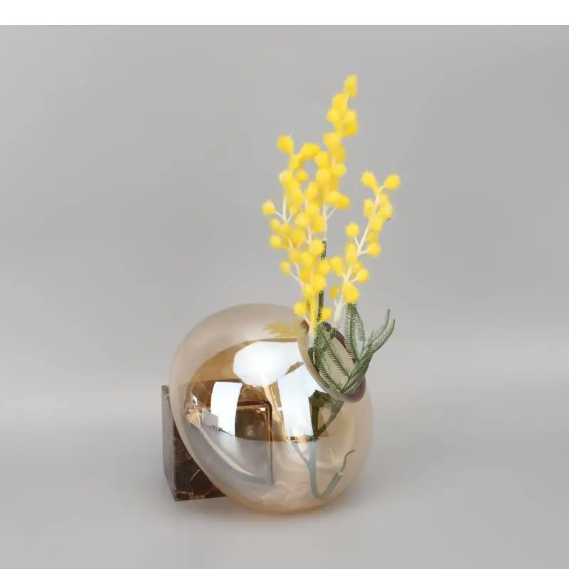 Marble Glass Vase Brown Flowerware Ornaments Hydroponic Flower Arrangement Container Flowerpot Vases Decoration