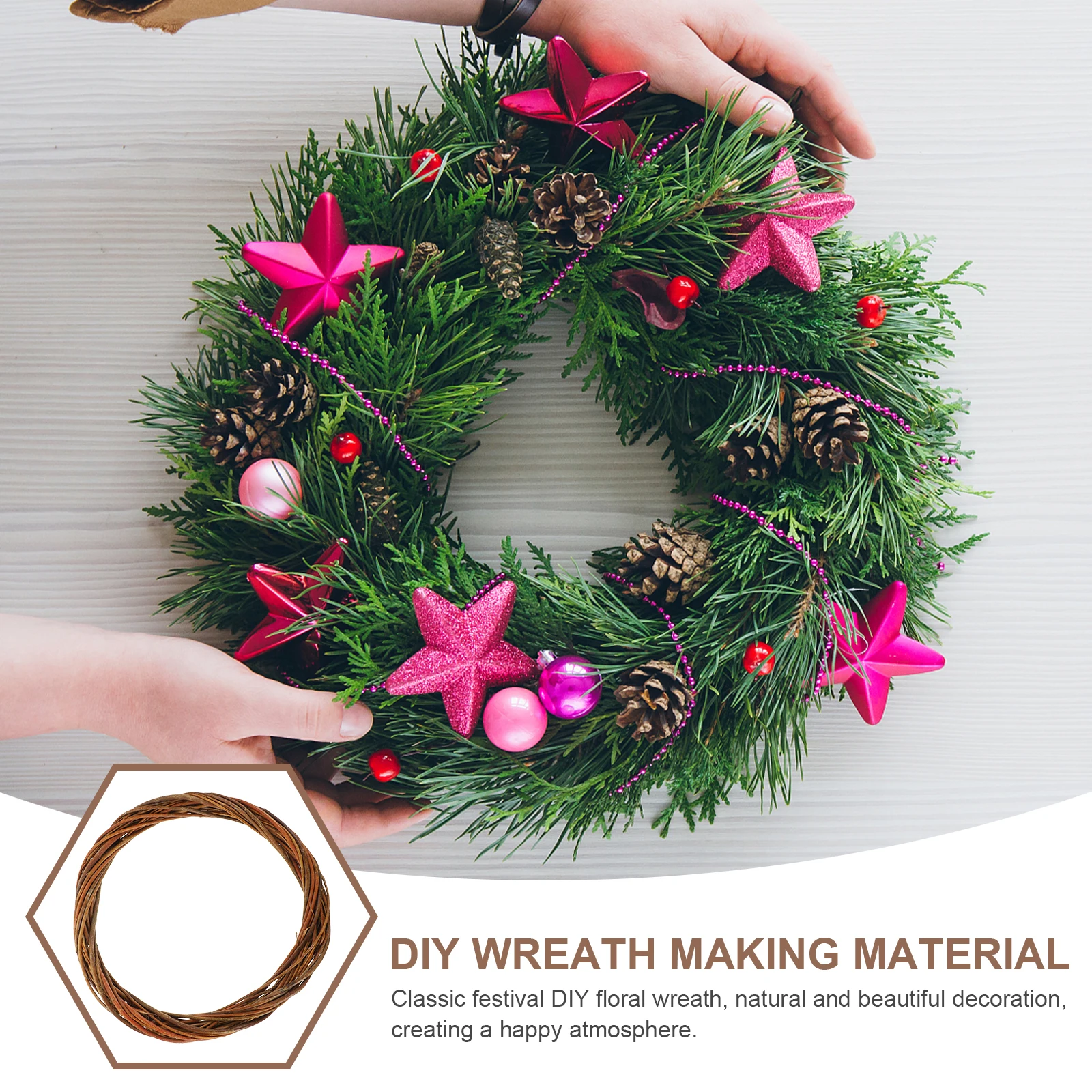 

1pc Wicker Wreath Christmas Home Decor DIY Crafts Willow Garland Round Frame Wreaths for Diy Wreath Frames Interior