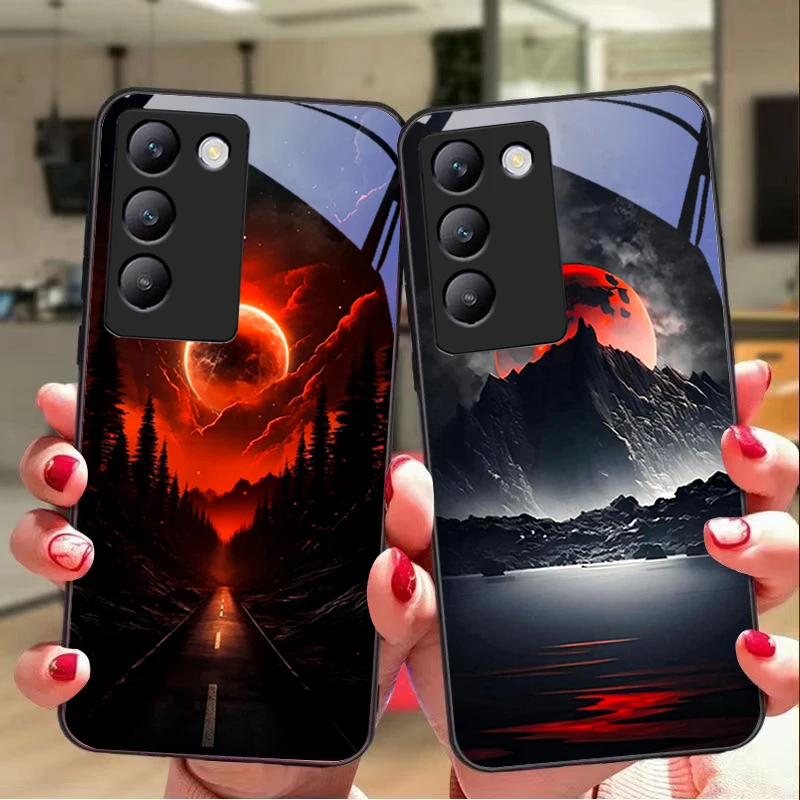 Luminous Scenery For Y72 33S 11 03 36 96 Lite 35 16 Iqoo 12 V40 SE 5G 29 40 21 30 X80 Pro Vivo Tempered glass phone case black