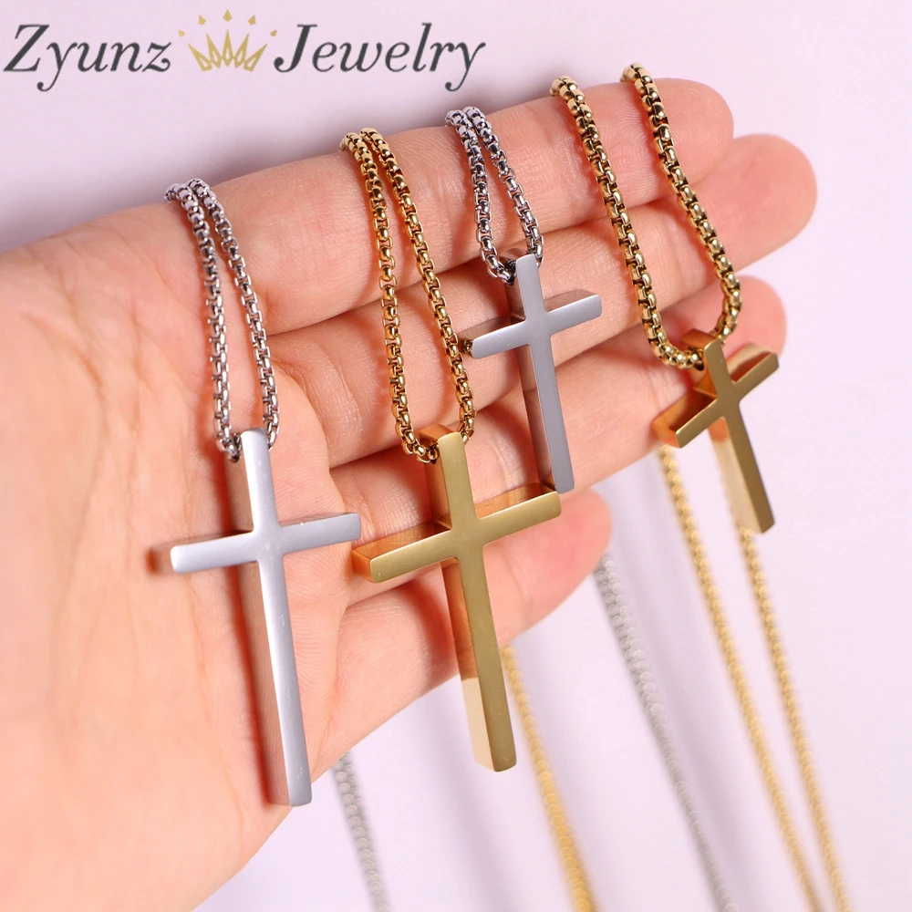 5PCS, New Christian Jewelry Stainless Steel Cross Pendant Necklaces For Women Men Catholic Crucifix Collar Choker