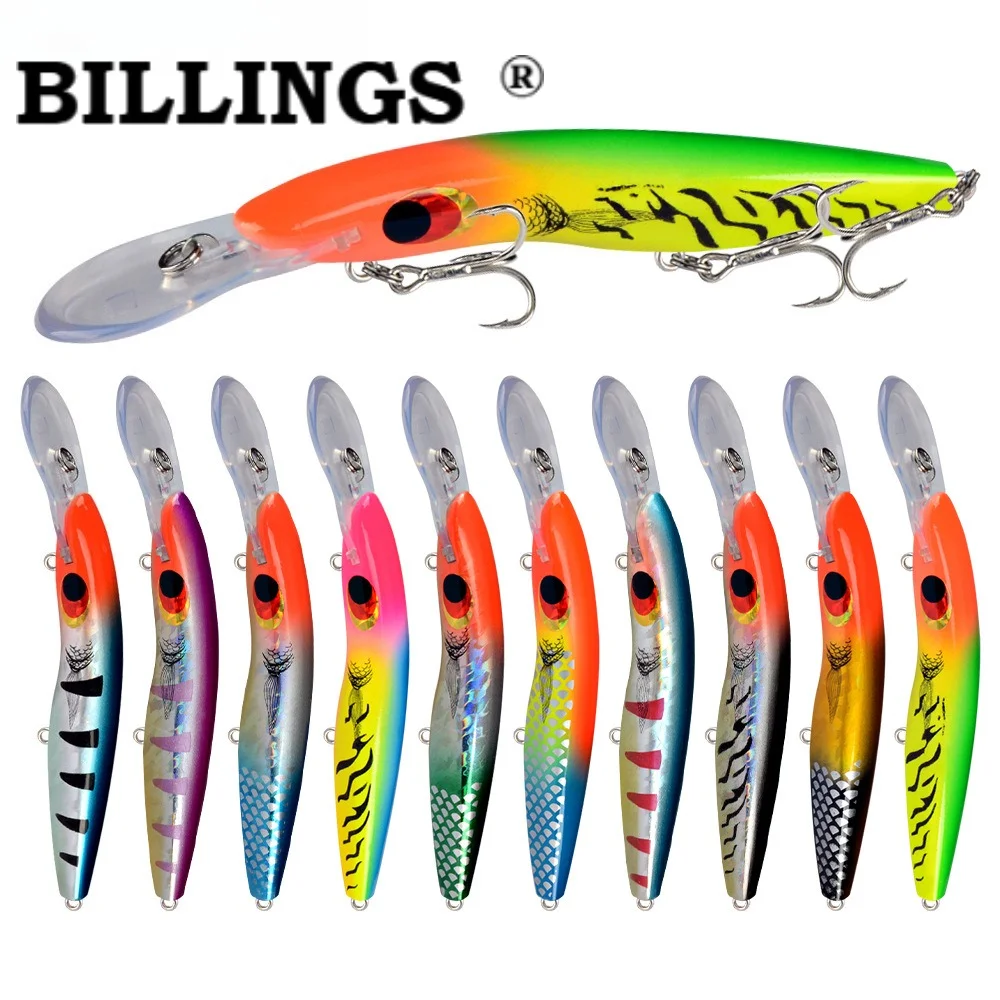 BILLINGS 1 Stück Tiefsee-Langzungen-Minnow-Köder 16cm/26g Künstlicher Köder 3D Realistischer Köder Angelzubehör
