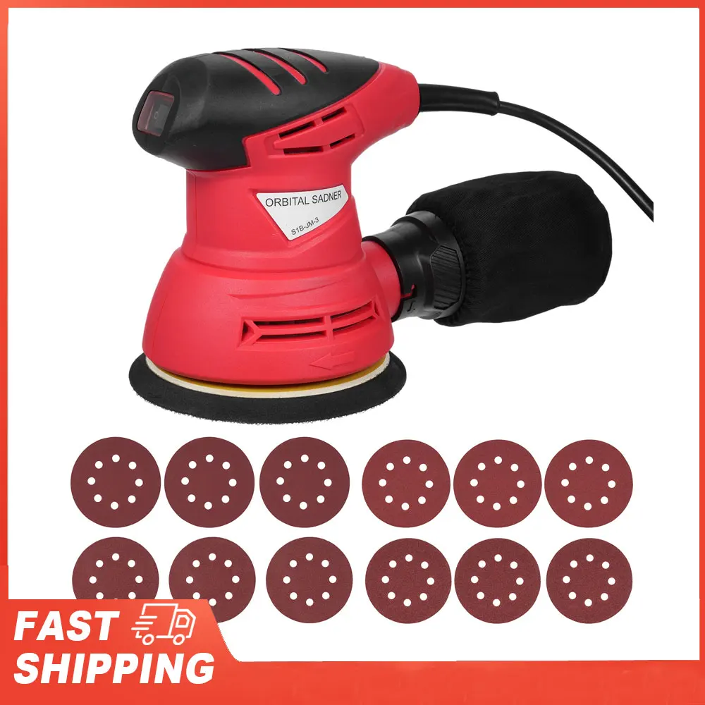 

240 Вт/2,0 А, 12000 об/мин, круглая шлифовальная машина, высокопроизводительная деревообрабатывающая шлифовальная машина для удаления пыли, 5 дюймов, случайная дорожная шлифовальная машина, 12 листов наждачной бумаги