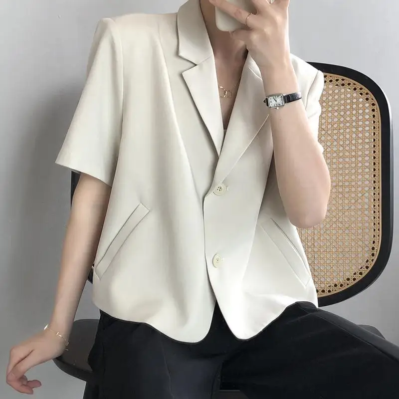 2024 Women\'s Summer Thin Korean Button Commuter Slim Short Casual Small Suit Top Fashion Short Sleeve FlatteringTailored Coat