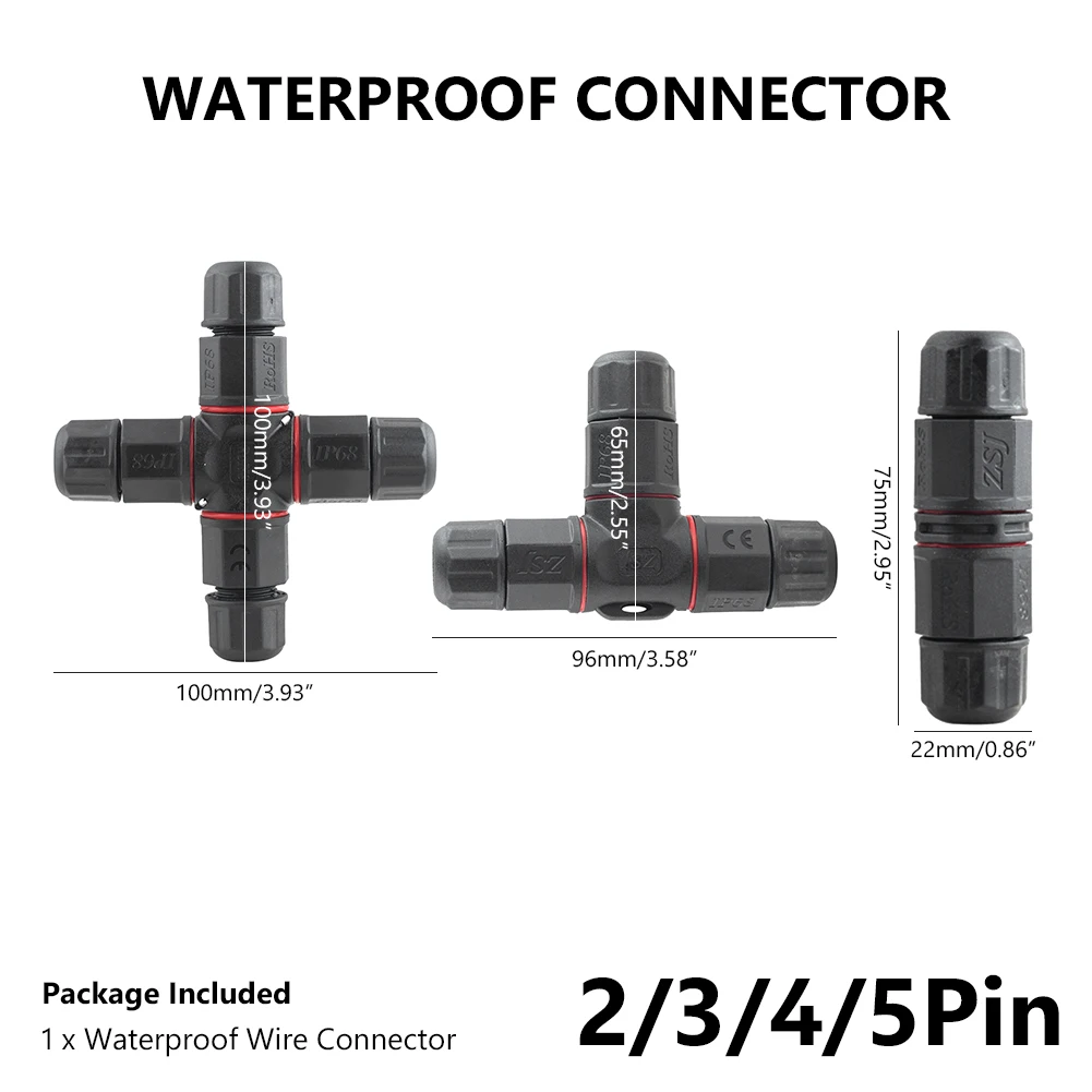 1/2/5/10pcs IP68 Waterproof Connector Straight/T/Cross Shape 2 3 4 5 Pin Cable Connector Plug Connector Junction For Gardening