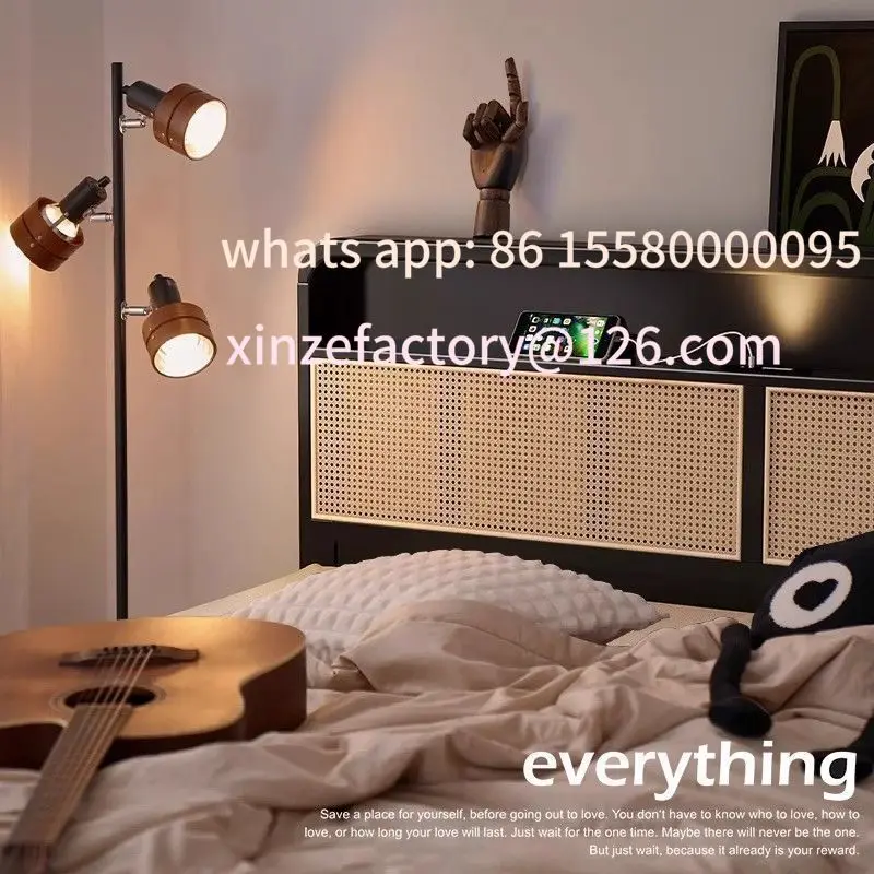 

Customizable Nordic Solid Wood Rattan Bed Vintage