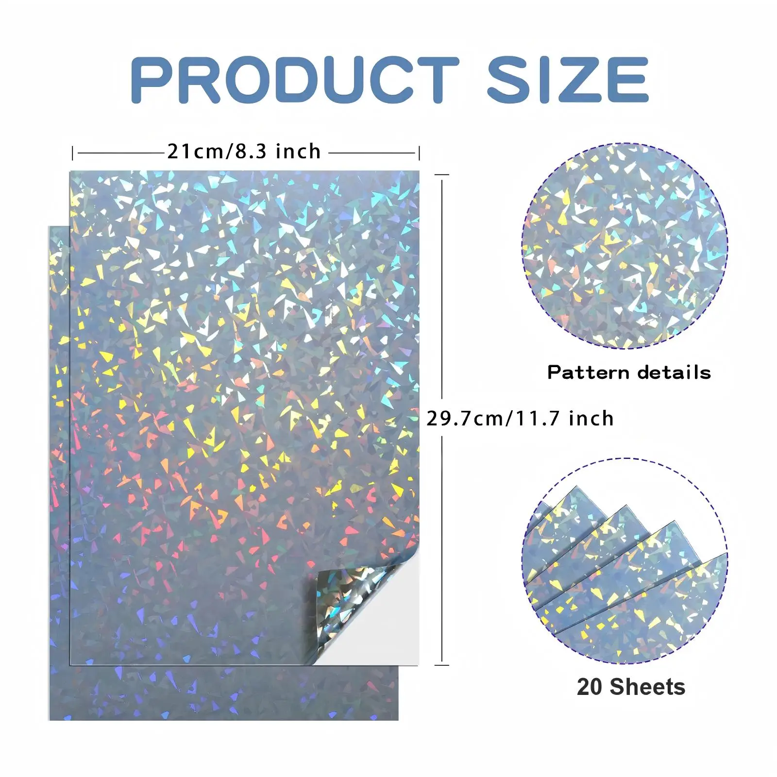 Diamond Vinyl Sticker Paper 20 Sheets A4, Waterproof Self-Adhesive, Inkjet/Laser Printable Glass Pattern for Crafts & Labels
