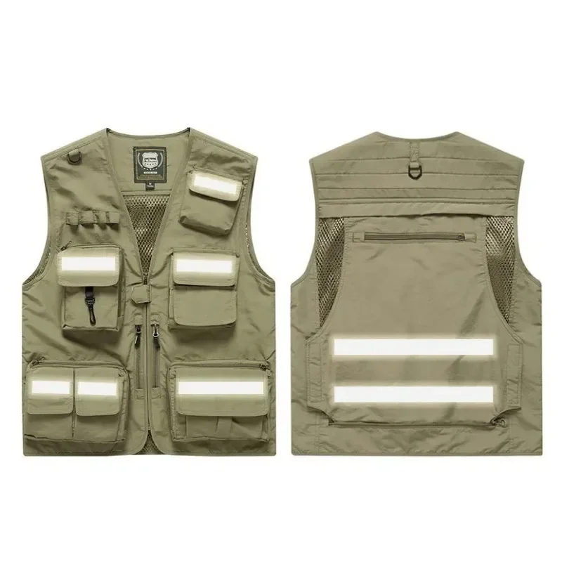 Logo Custom Reflective Vest Work Men Plus Size Outerwear Padded Man Sleeveless Jacket Camping Tactical Luxury Men's Clothing Zip