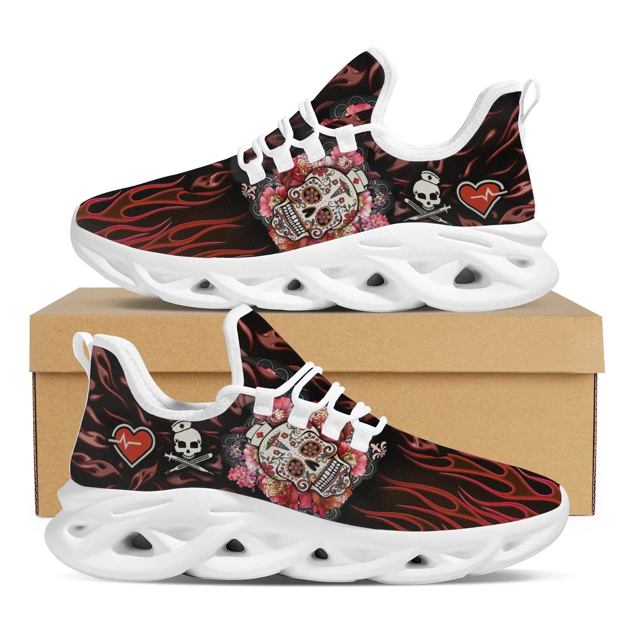Fashion Women Outdoor Running Shoes Gothic Style Skull Lace Up Platform Sneakers Comfortable Non-slip Flats Shoes Zapatos Mujer view 4