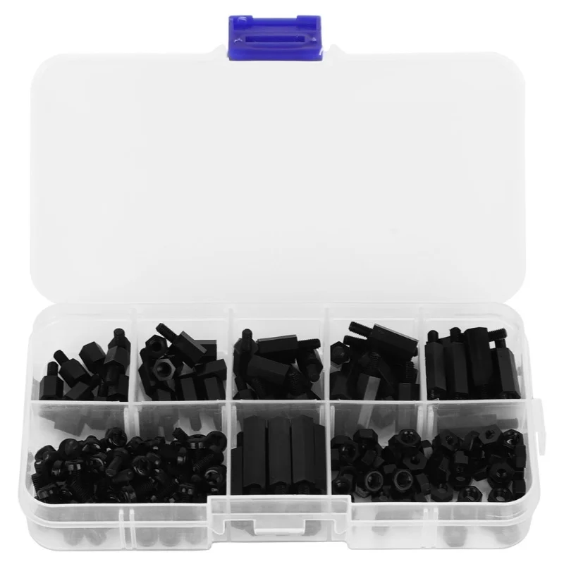180pcs Box M3 Nylon Screw Nut Male Female Standoff Combination Assortment Kit(Black )