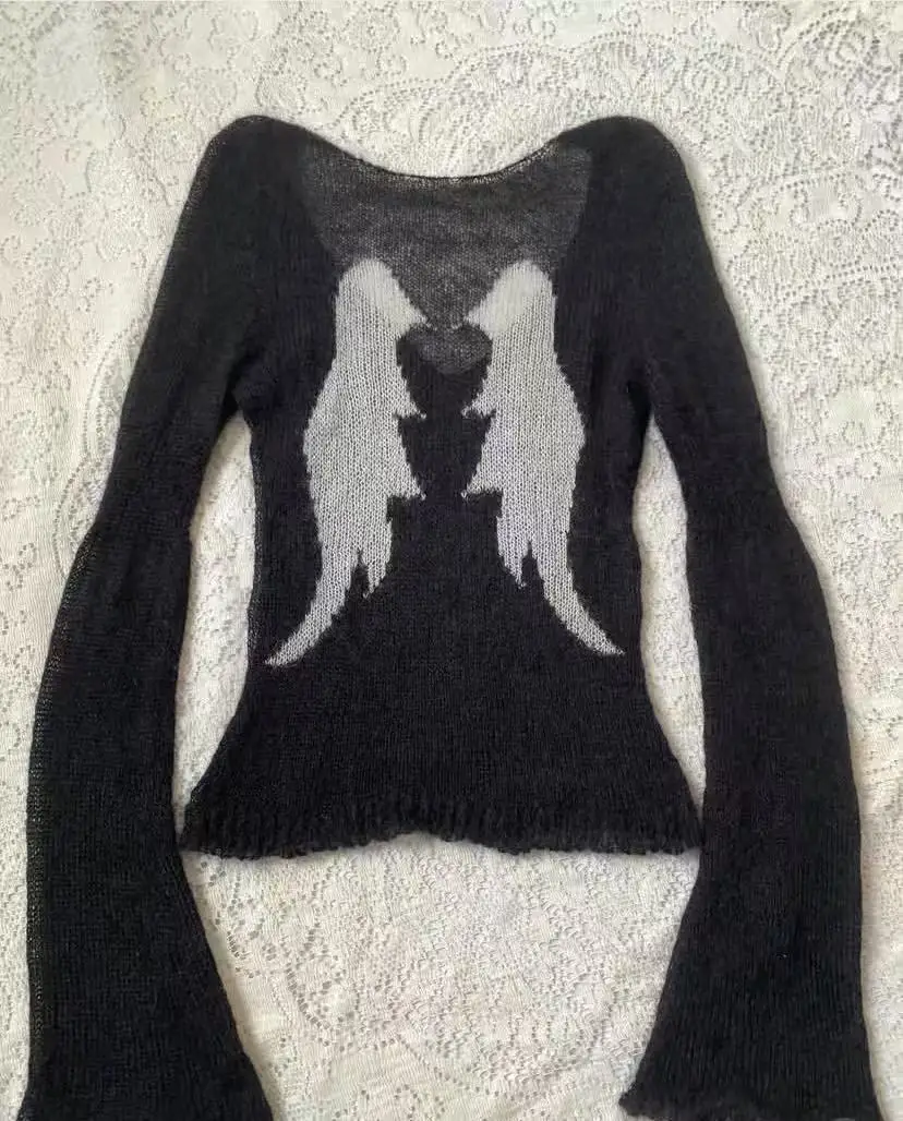 

Spring and summer new style spicy girl angel print long sleeved slim fit inner top versatile, fashionable and comfortable