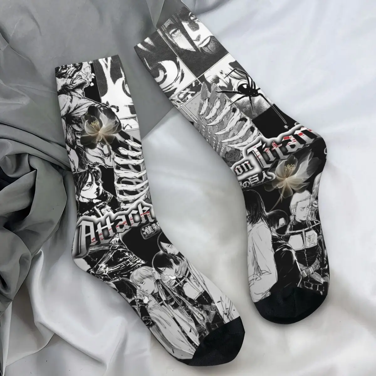 

Носки в стиле аниме «Атака Титанов», забавные чулки с японскими комиксами, зимние нескользящие мужские носки, мягкие дышащие дизайнерские носки для бега