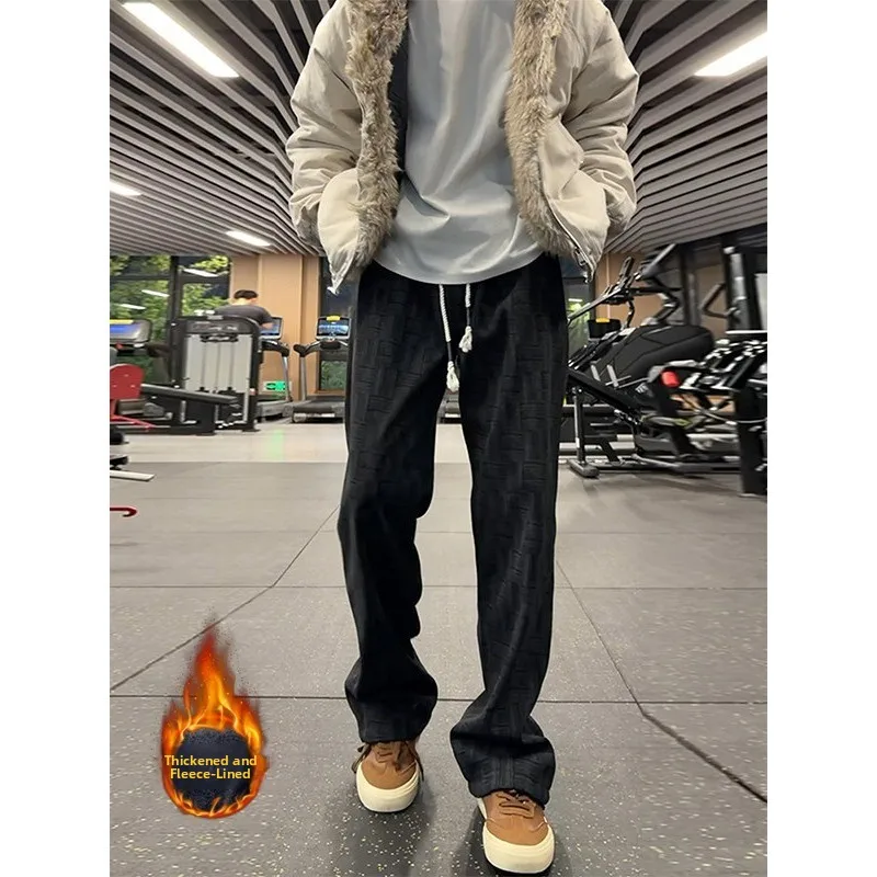 

Bla Fce Lined Tie Dye Corduroy Men's Casual Pants Autumn Winter Thi Heavy Sport Leisure Pants Drapey Loose Velvet Trou...
