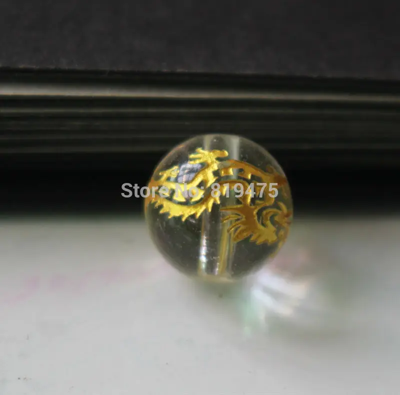 10Pcs 8mm 10mm 12mm Glass Beads Clear Color with Carving Gold Dragon  Fashion Bead For Jewelry Wholesale and Retail DIY Supplies