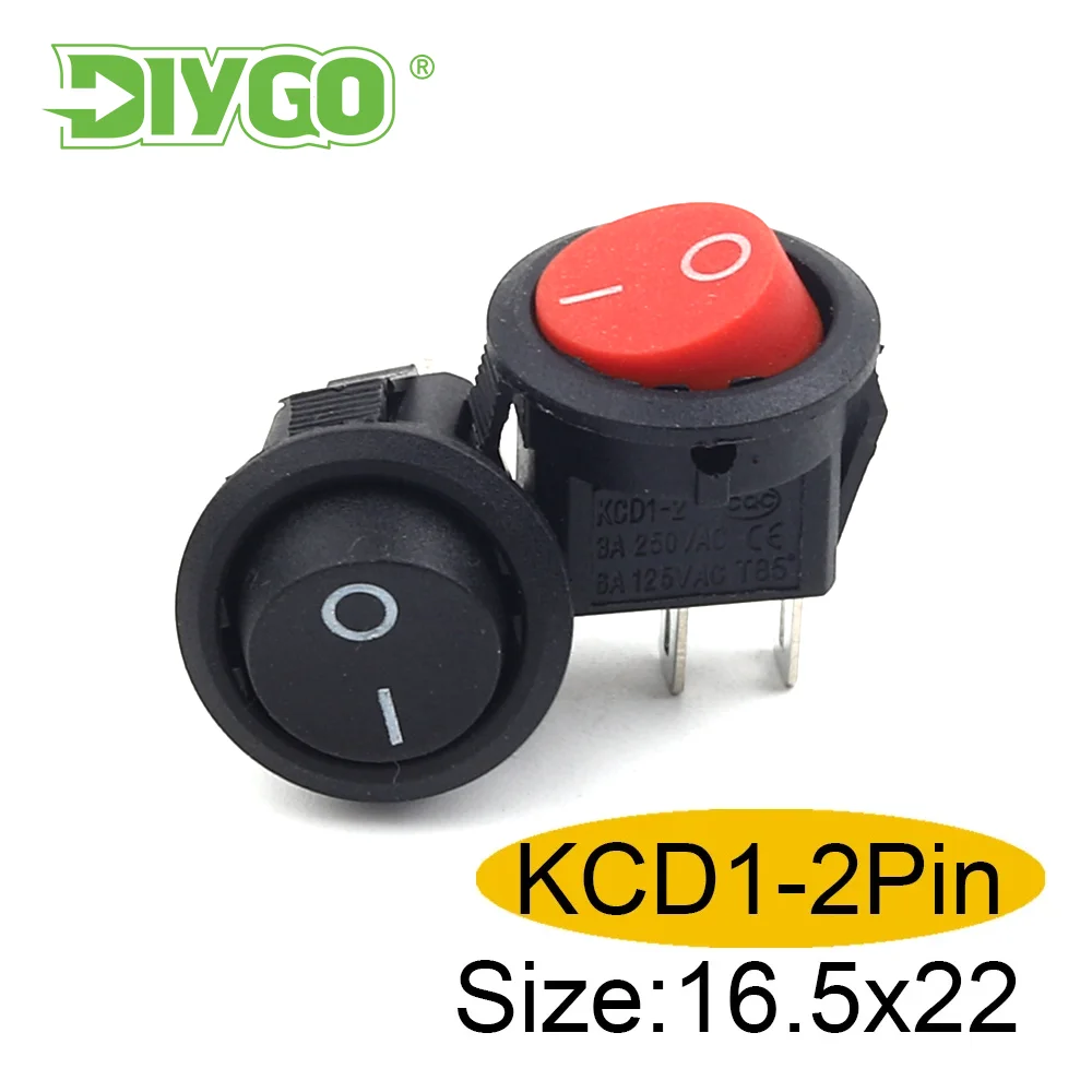 5/10Pcs Diameter 16.5mm 3A/250VAC Power Switch Push Button KCD1-105 On-Off Snap SPST Black 2Pin Round Boat Rocker Switches