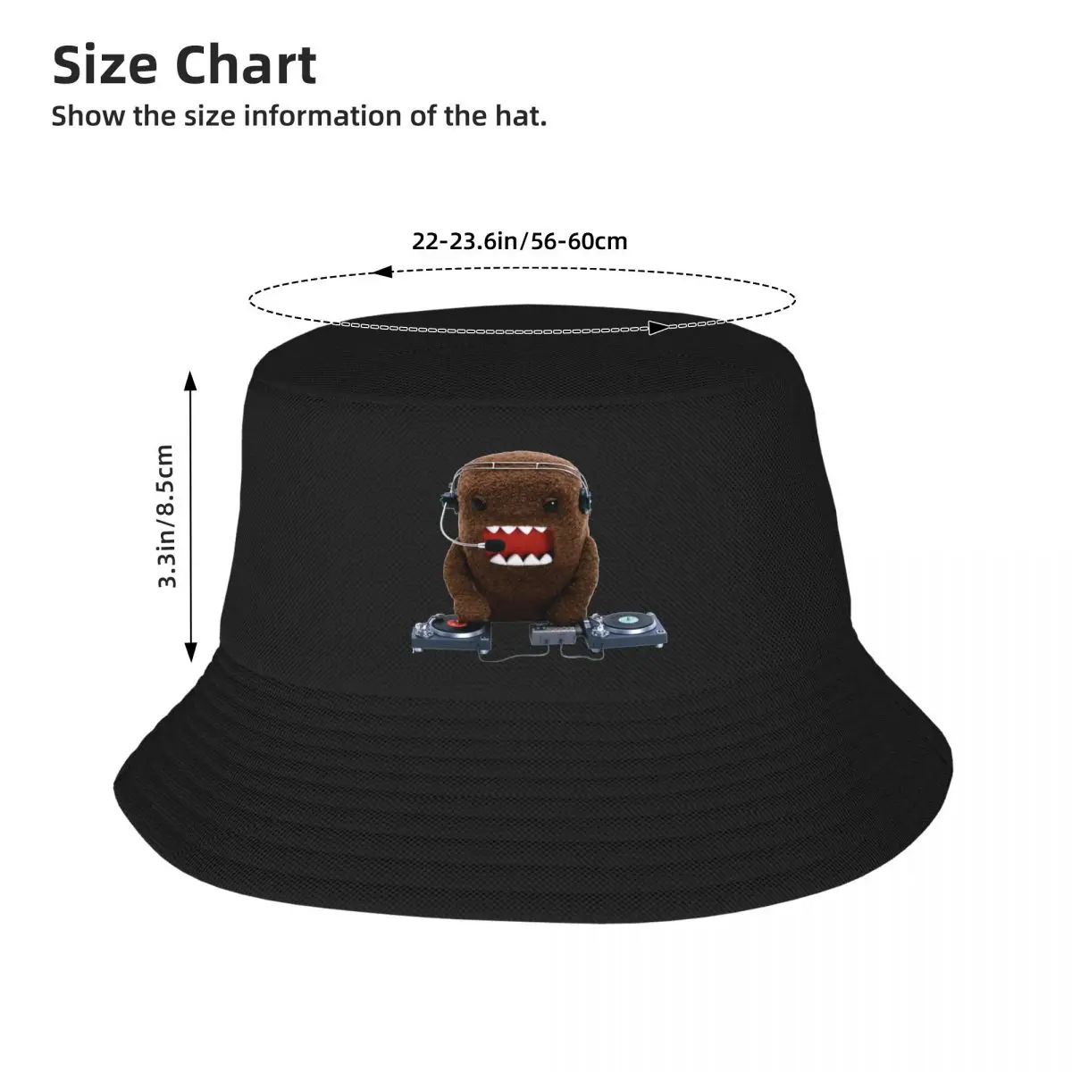 DJ Domo Kun Bucket Hat for Teen Summer Vocation Rockers Japanese Anime Field Hat Style for Outdoor Fishing Hat Bob Hat