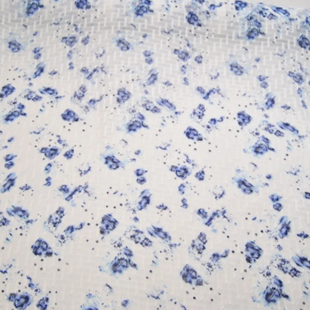 Oganic Natural Luxury White Blue Good Texture Silk Jacquard Fabric Woven 9m/m 140cm for Men Women Garment Pants Cover Scarves