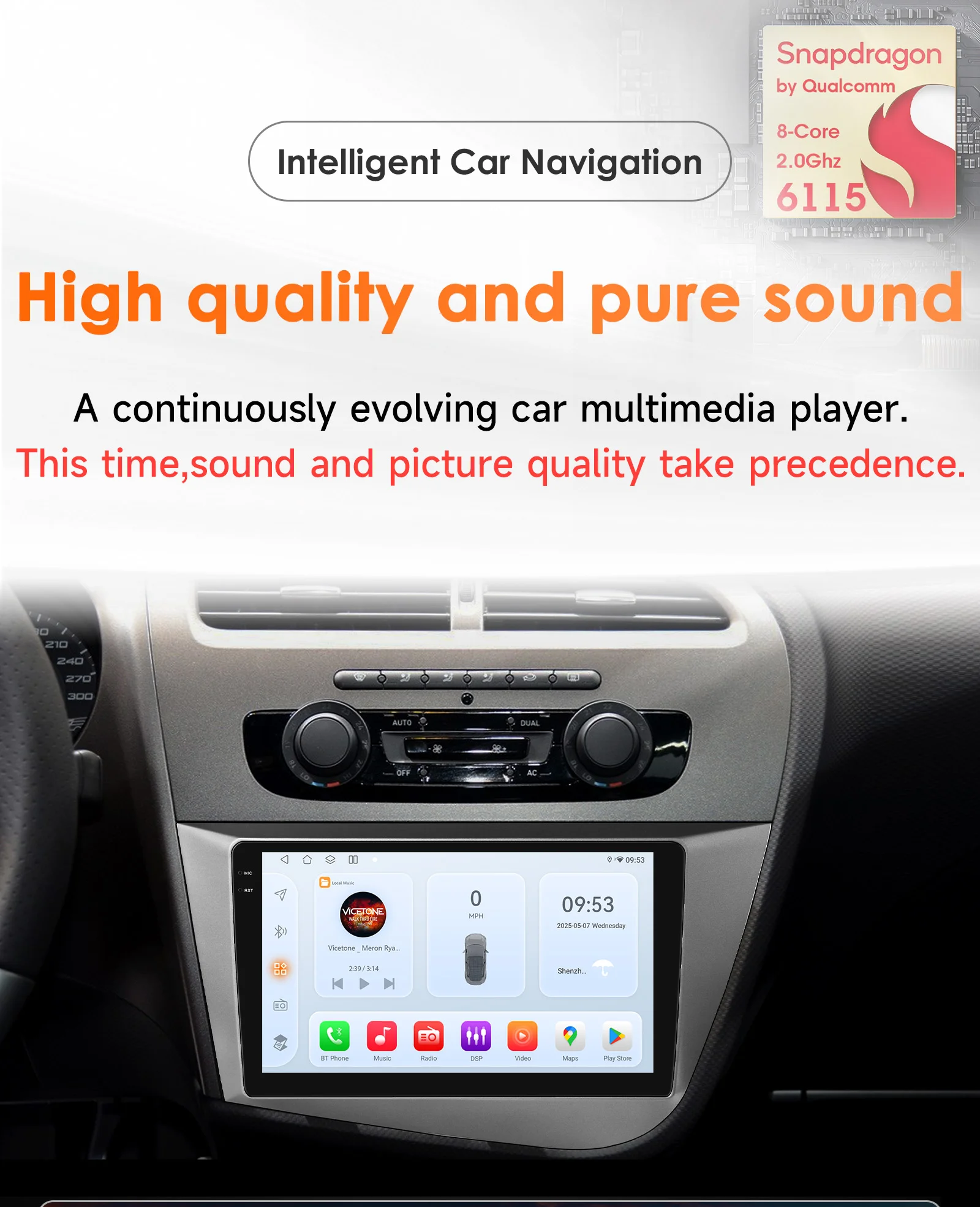 

4G 8Core Android 14 Car Mulitmedia player For Seat Leon Mk2 2005-2012 Autoradio AI Carplay GPS navi Stereo Audio 6115 BT Screen