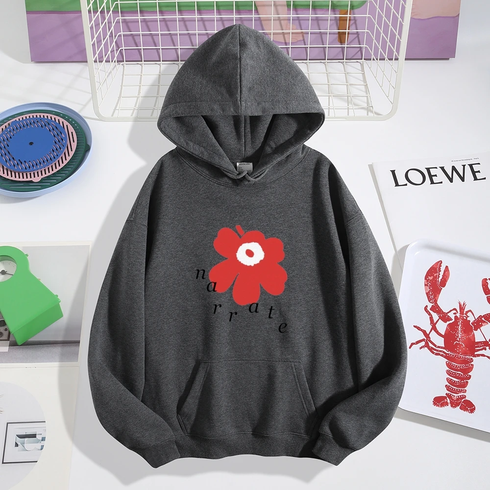 Herfsttrend voor heren en dames, puur katoenen capuchon met bloemenprint, eenvoudig en chic, interpretatie van straat artistieke sfeer